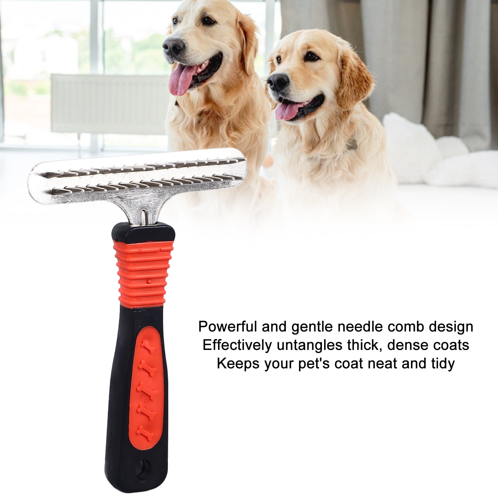 Pet Grooming Rake Reduce Hair Shedding Double Row Pins Safe Dog Deshedding Brush for Golden Retriever for Long Thick Hair