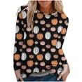 thumbnail image 1 of Camiseta de moda Sexy informal de Halloween para mujer, camiseta estampada de manga larga con cuello redondo y fruncido, blusa, Tops Pompotops FGAJ8010, 1 of 5