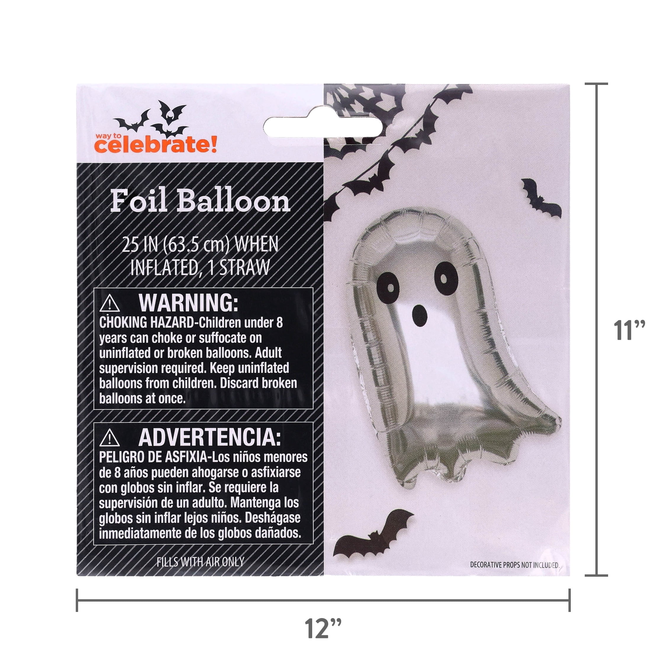 Ghost Foil Balloon, Silver and Black, 25", Halloween by Way To Celebrate