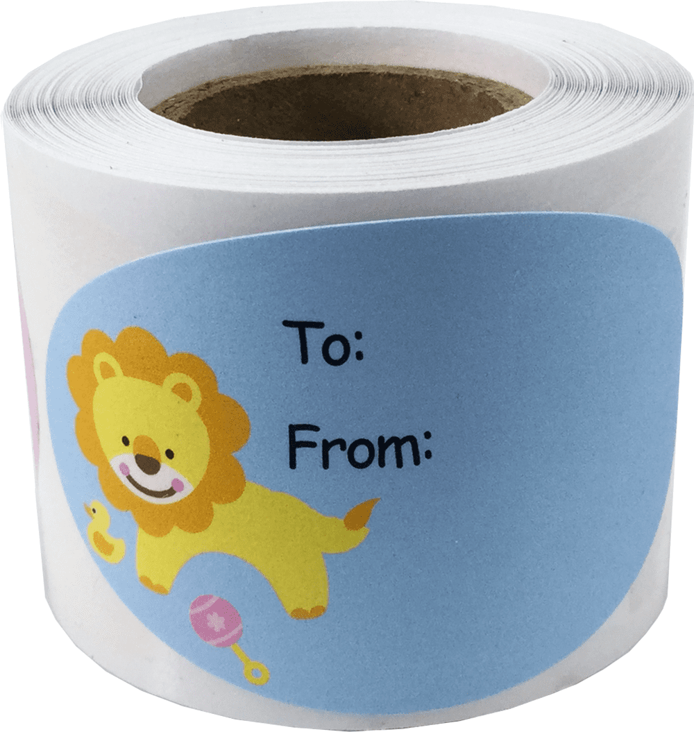 Baby Shower Multi-color Gift Tag Stickers | 1 1/2 x 2 1/2' inch - 100 Pack | InStockLabels.com