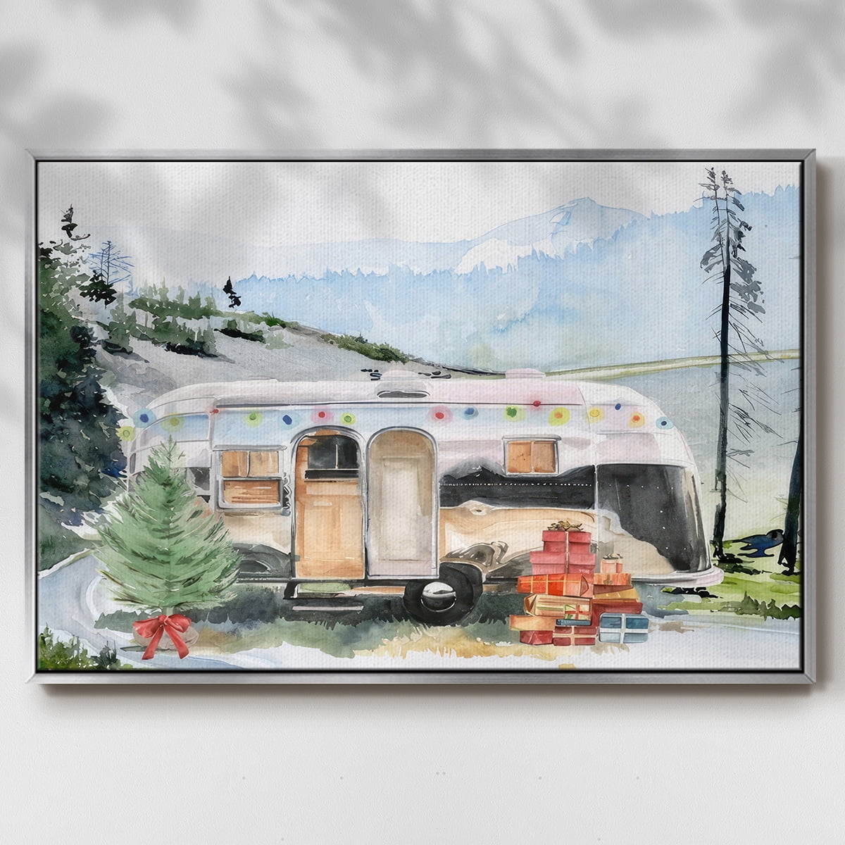 Holiday Vacation I - Framed Gallery Wrapped Holiday Canvas - 17 x 25 - Silver Frame