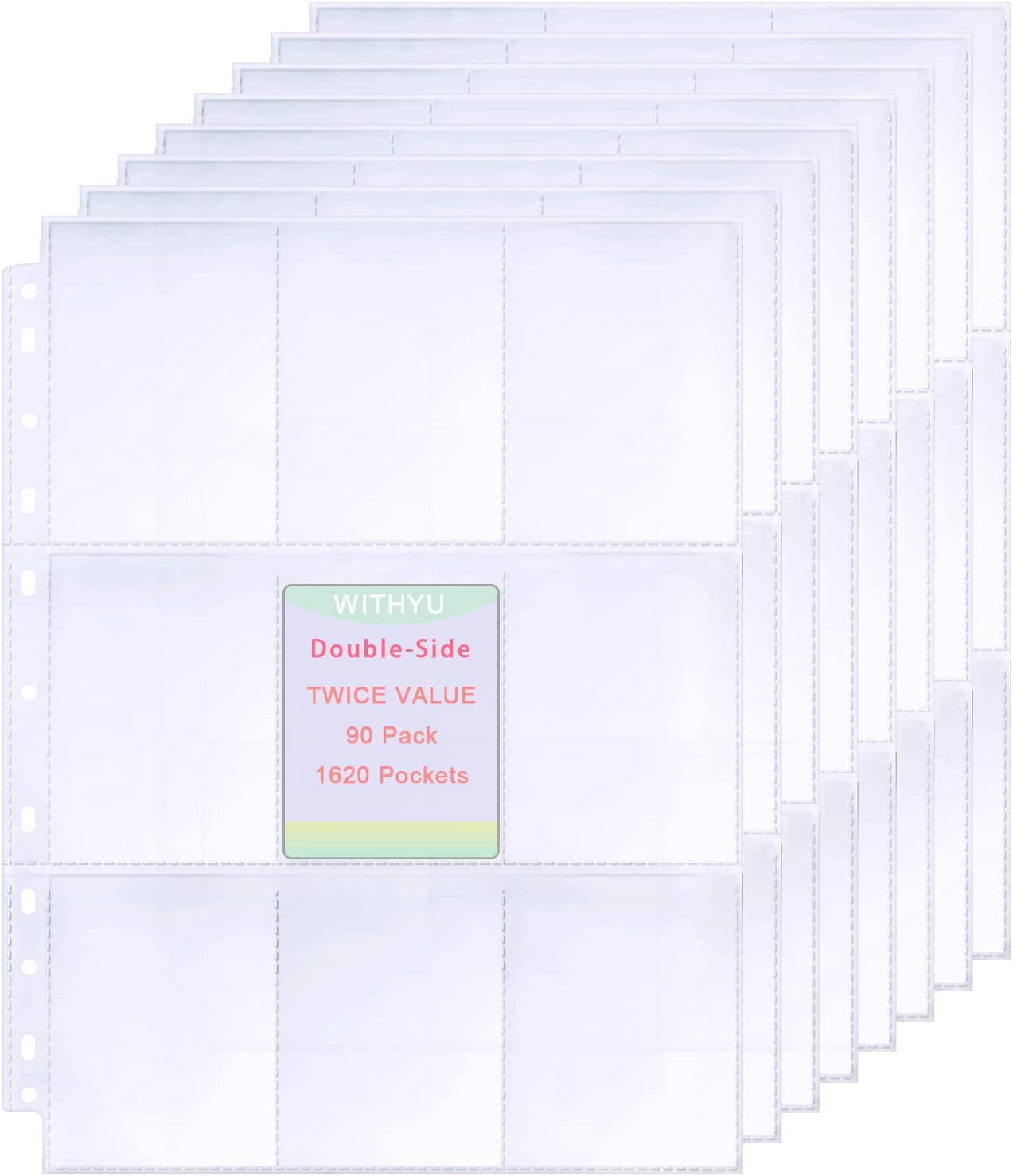 90 Pack 1620 Pockets Trading Card Sleeves. DoubleSided 9 Pocket Page Protector. Ultra