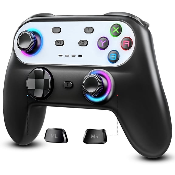 Switch Controller Wireless Compatible with Switch/OLED/Lite Accessories, Wireless Switch Pro Remote for PC/IOS/Android with Turbo Function, Wired PC Game Joystick,Cool Led Light,Programmable - Black