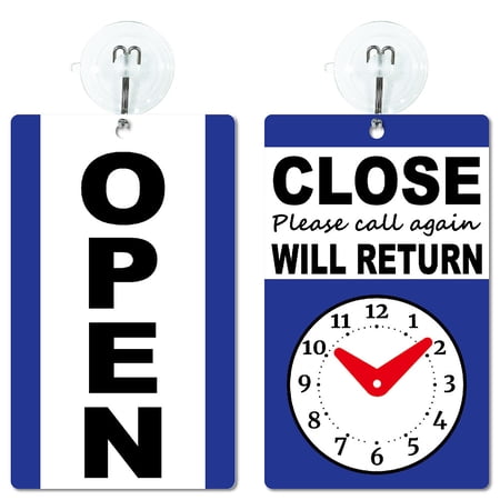 Blue Open Closed Sign Will Return Signs for Business Double Sides Plastic Vinyl Adjustable Return Time Clock Hanging PlateDIY