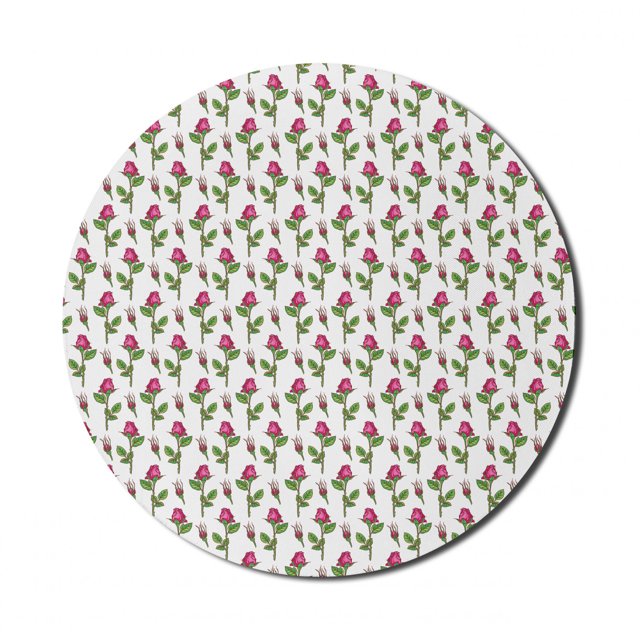 Floral Mouse Pad for Computers, Hand Drawn Inspired Roses in Spring Tones Illustration on Plain Background, Round Non-Slip Thick Rubber Modern Mousepad, 8" Round, Pink Pistachio Green, by Ambesonne