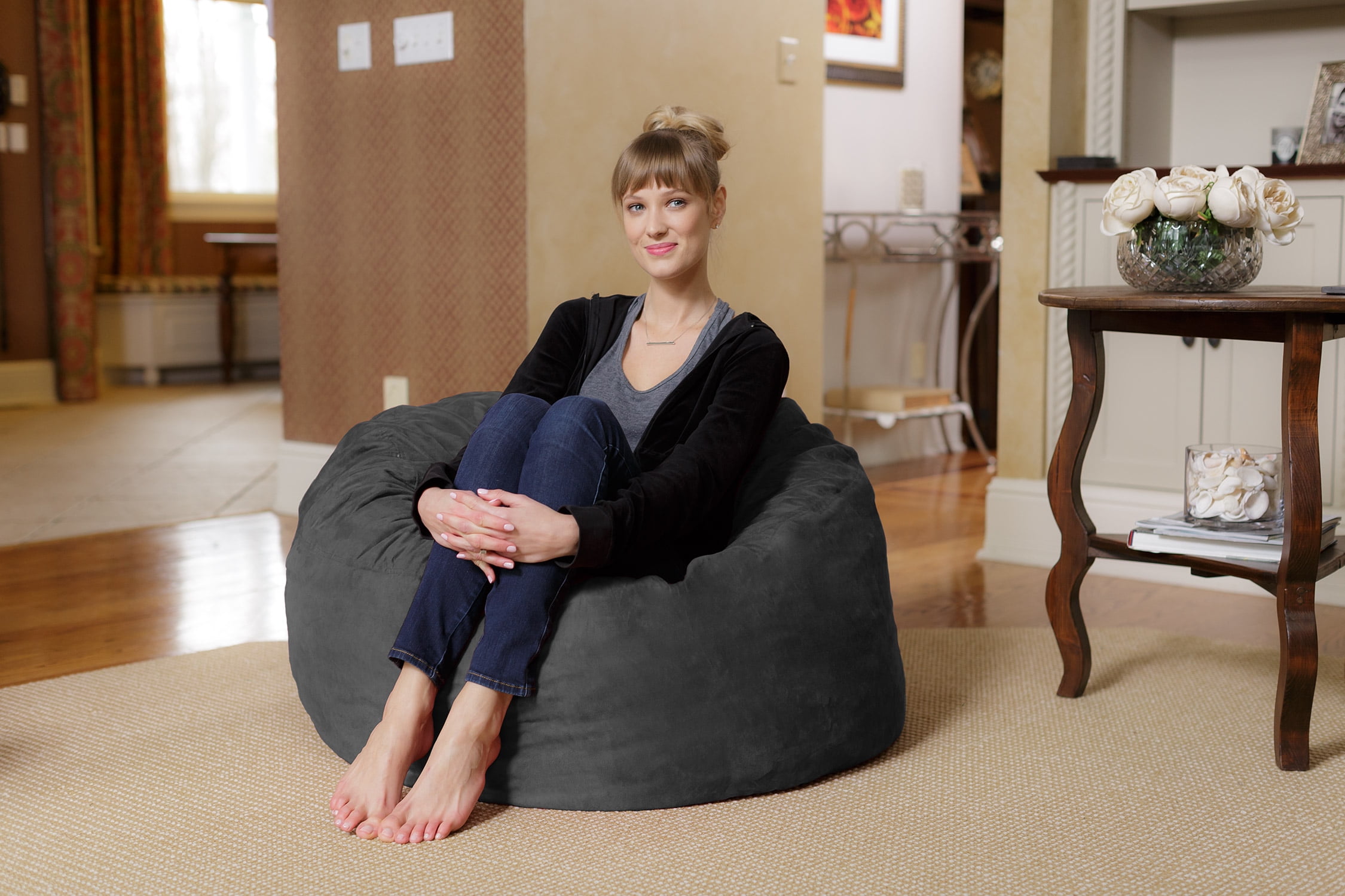 Chill Sack Bean Bag Chair, Memory Foam Lounger with Micorsuede Cover, Kids, 3 ft, Charcoal