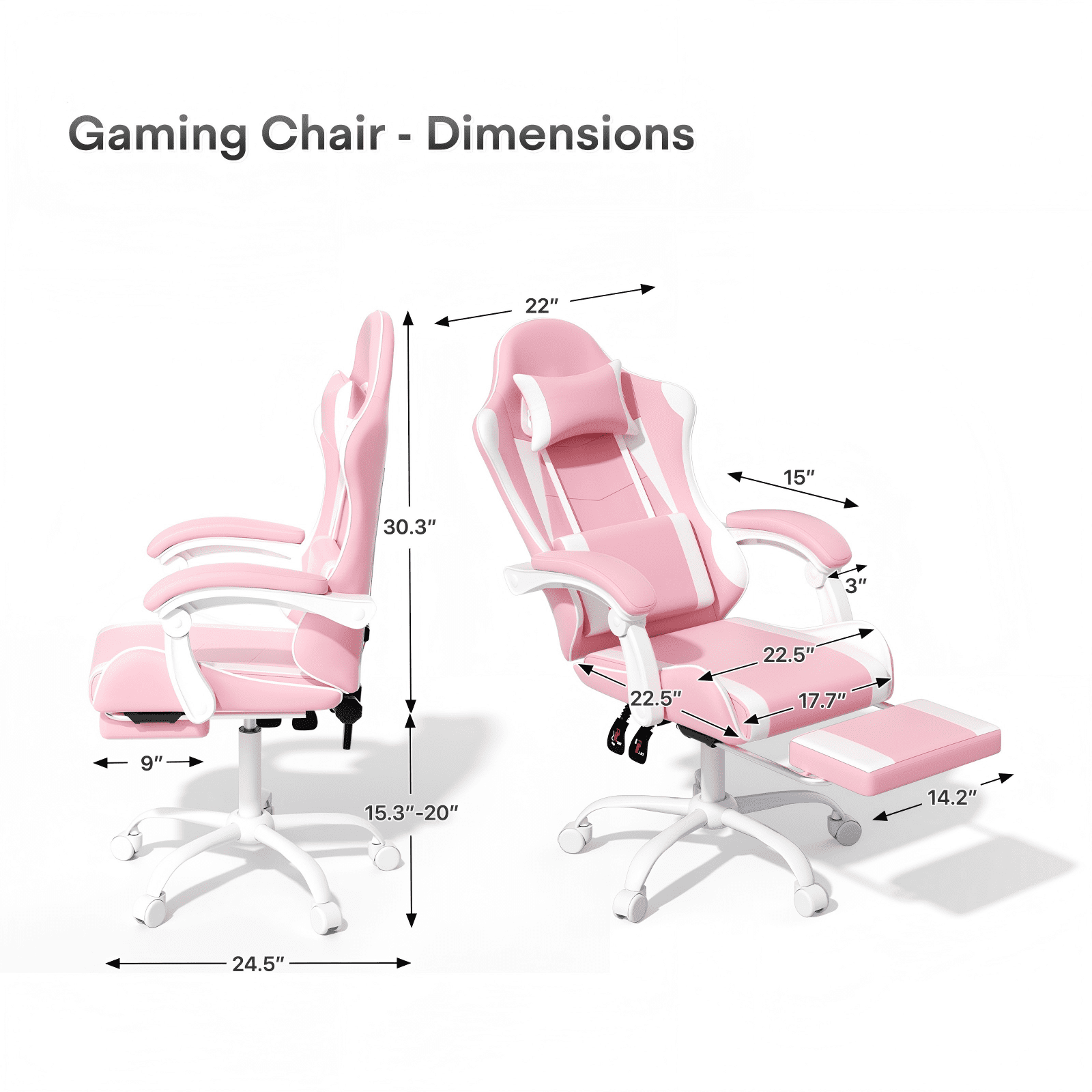 OSM Gaming Chair with Footrest & Headrest, High-Back Ergonomic Computer Desk Chair - Adjustable Lumbar Support, Reclining Office Chair for Adults, 350lbs, Pink