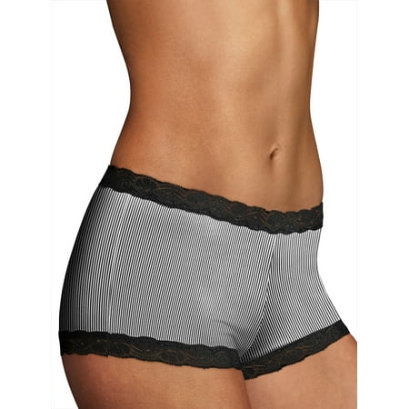 Women s Maidenform 40760 Classics Microfiber and Lace Boyshort Panty (Classic Stripe Print 5)