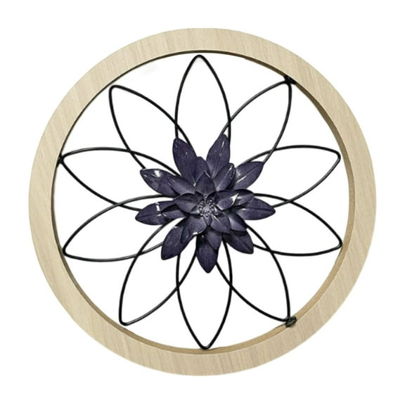 Round Farmhouse Wall Decor - Rustic Wood Metal Wall Art with 3D Iron Flowers,Vintage Hanging Medallion for Living Room, Bedroom,Kitchen,Bathroom,Dining Room,Indoor Outdoor Home Decorations (11.81In)