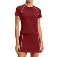 thumbnail image 2 of Sentmoon Ensembles 2 Pcs pour Femmes Jupe d'Été Courte Taille Haute Jupe de Tennis Confortable Couleur Unie Manches Courtes Col Ras du Cou Coupe Régulière Jupes de Tennis pour Femmes pour Usage Quotidien Décontracté P-2TG, 2 of 7