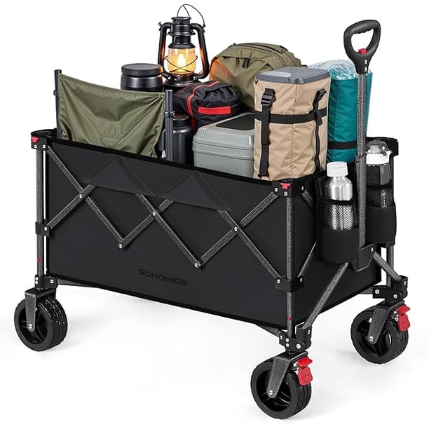 SONGMICS Carrito Plegable de Transporte 150L 4 Ruedas con Frenos