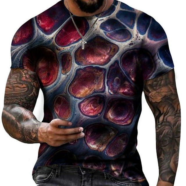 Styesk T-Shirts pour Homme Décontractés Mode Col Rond Chandail Imprimé T-Shirt Manches Courtes Hauts