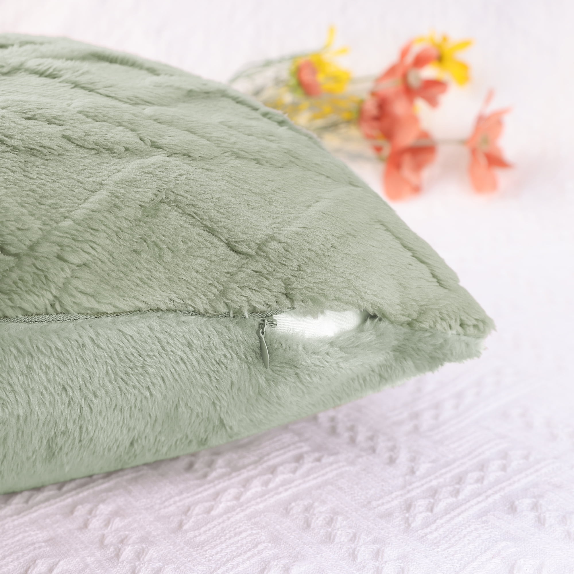 Unique Bargains Set of 4 Solid Striped Soft Sofa Throw Pillow Covers Home Decor Light Green/Light Gray 18" x 18"