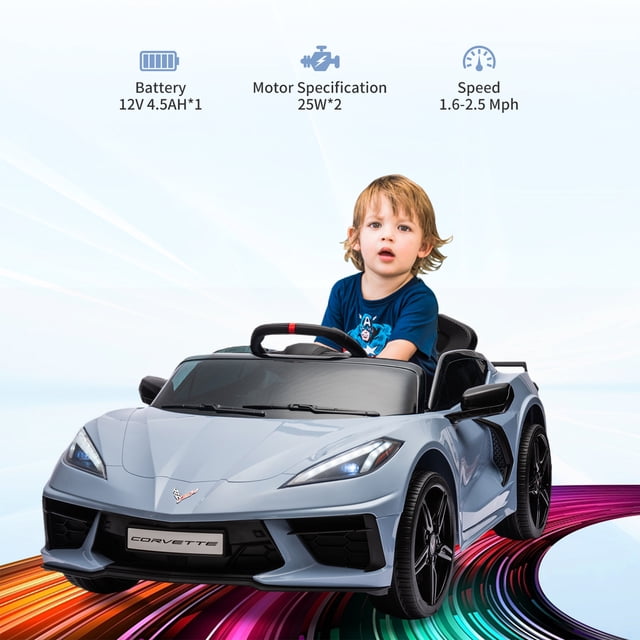 Kojooin 12V Kids Ride On Car, Licensed Corvette Electric Sports Car with Remote Control, LED Lights and Music