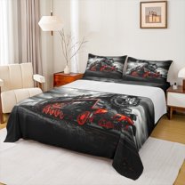 jejeloiu 3D Cool Train Full Size Sheets,Modern Desgin Bed Sheets,Black Red Sheet Sets For Boys Kids,Microfiber Bedroom Decor,4-Piece