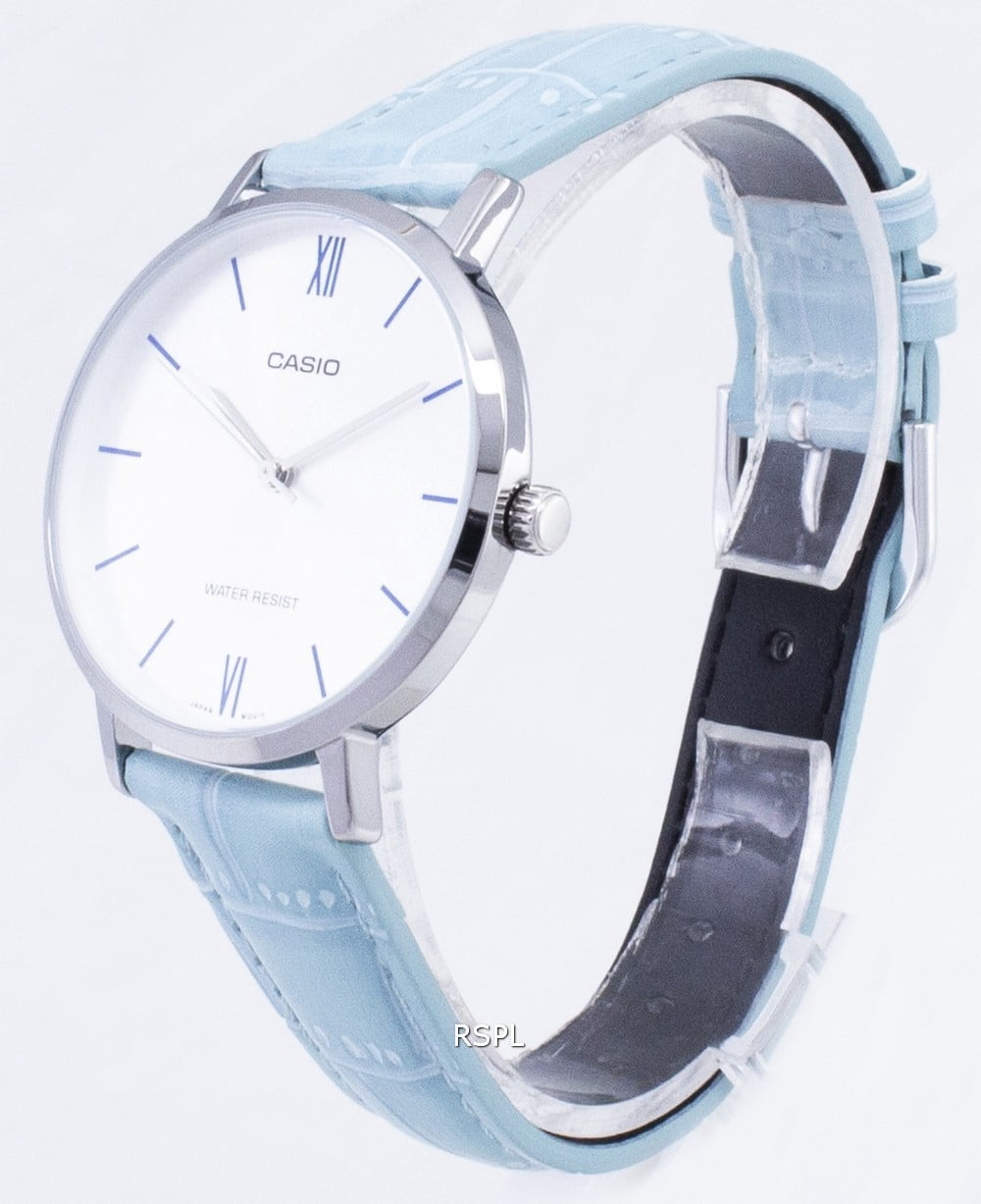 Casio Women’s Silver Dial Light Blue Leather Strap Watch - LTP-VT01L-7B3UDF