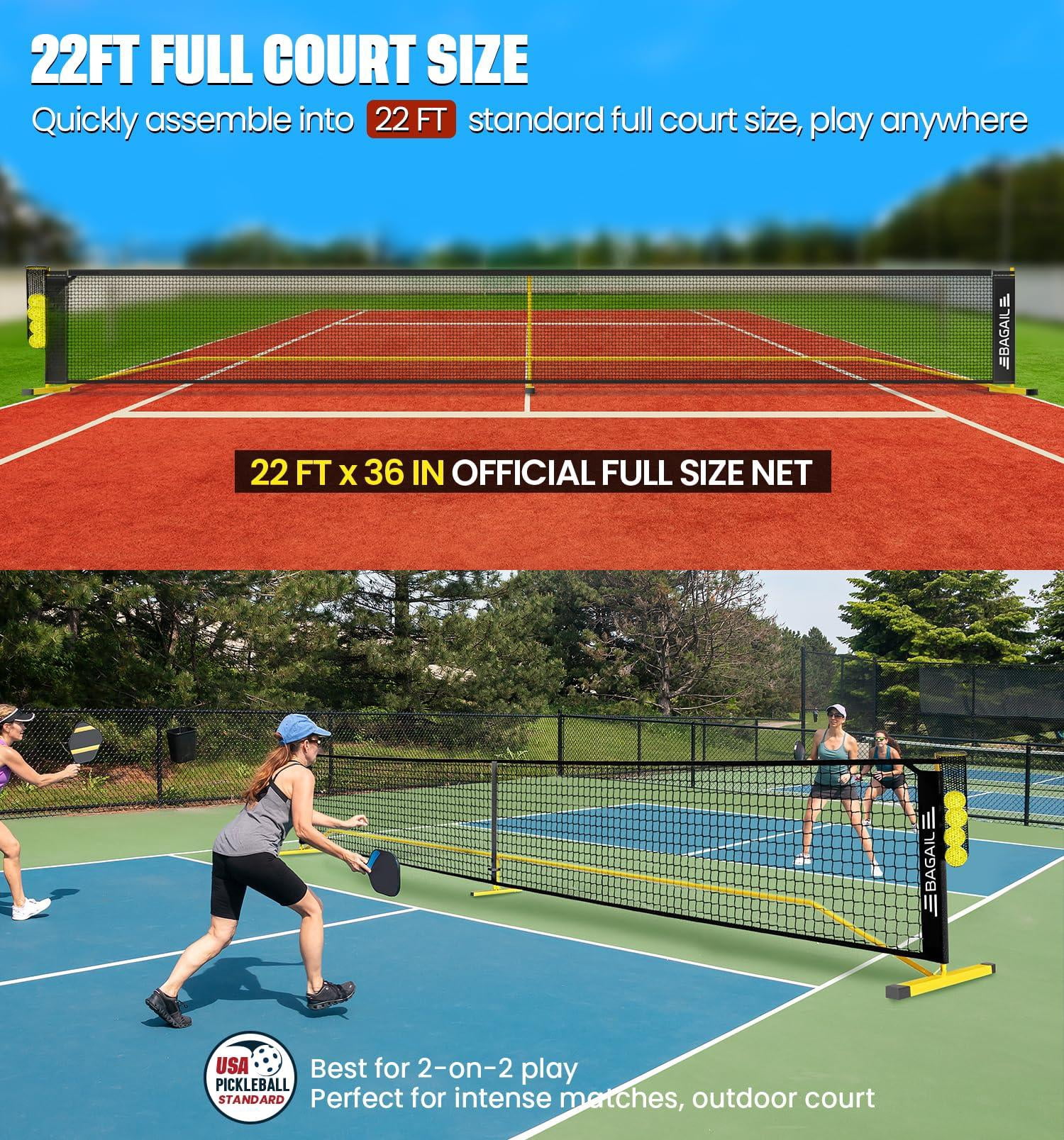 Portable Pickleball Net Set  22 Ft Regulation Size Pickle Ball With Collector 4 Balls And Carry Bag Easy Setup For Outdoor Indoor Driveway