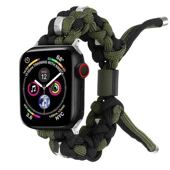 Compatible with Apple Watch Band 49mm 45mm 44mm 42mm, Rugged Survival Paracord Nylon Strap Braided Sport Loop for iWatch Bands Ultra 2 Series 9 8 7 6 5 4 3 2 1 SE Women Men, Black Green