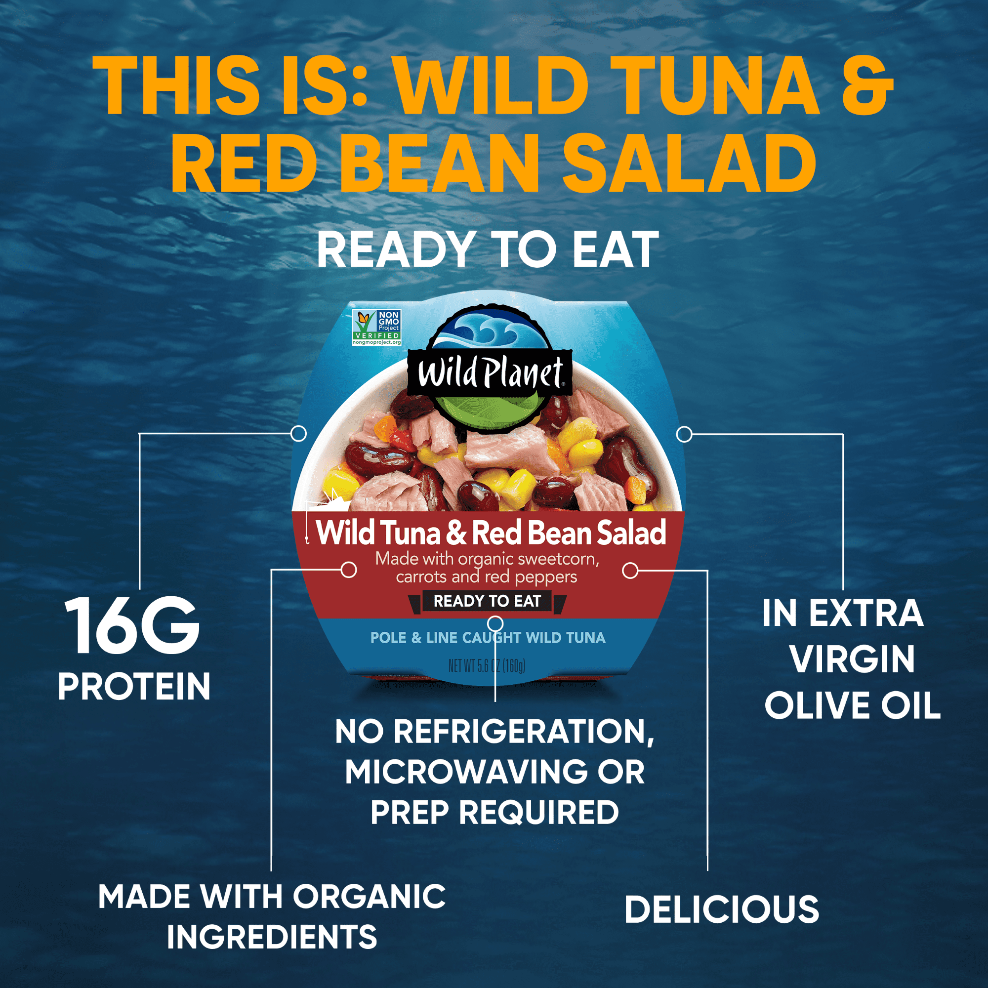 (9 pack) Wild Planet Wild Caught Tuna & Red Bean Salad with Veggies, Ready to Eat, 5.6 oz Can