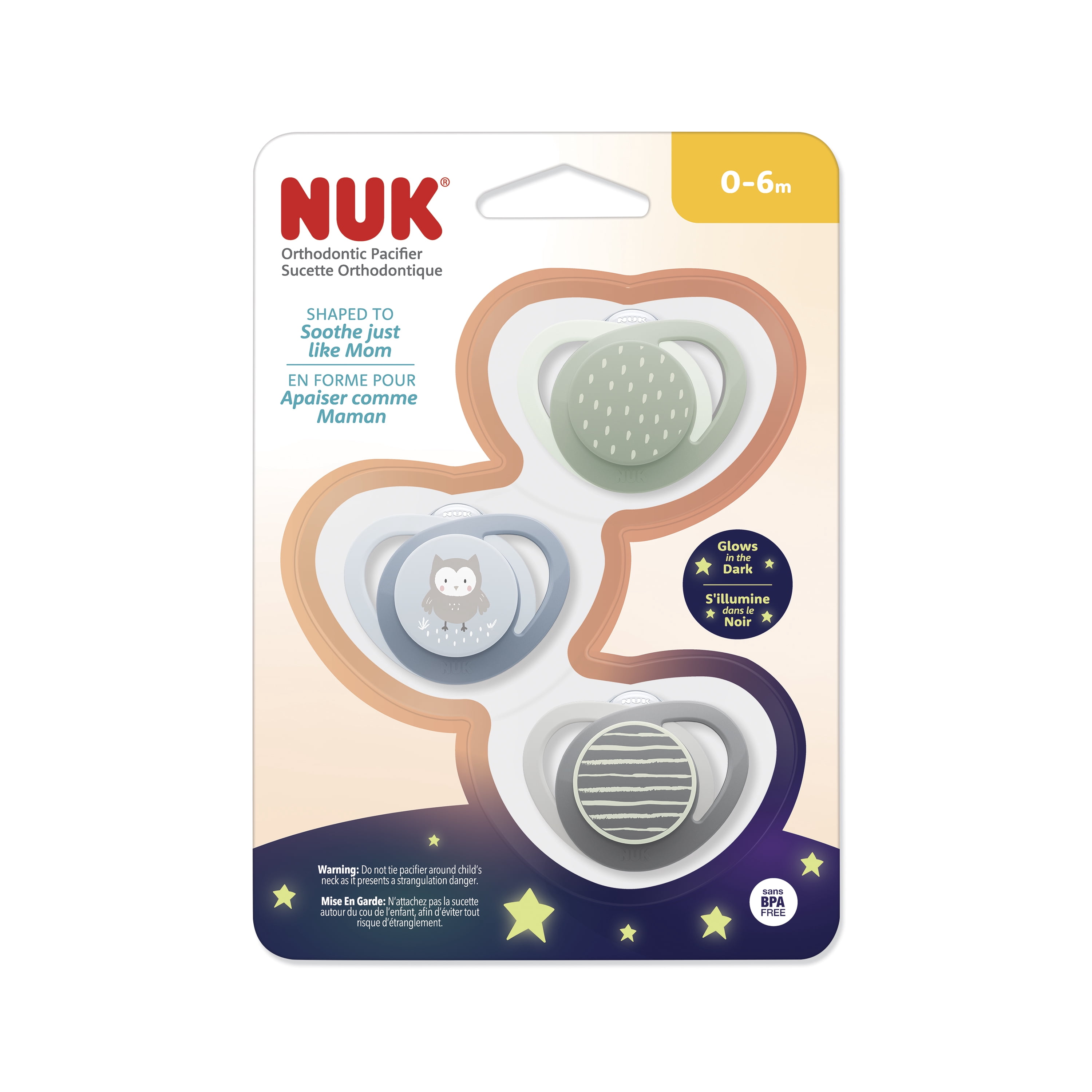 NUK Orthodontic Pacifier, Neutral, 0-6 Months, 3-Pack, Unisex