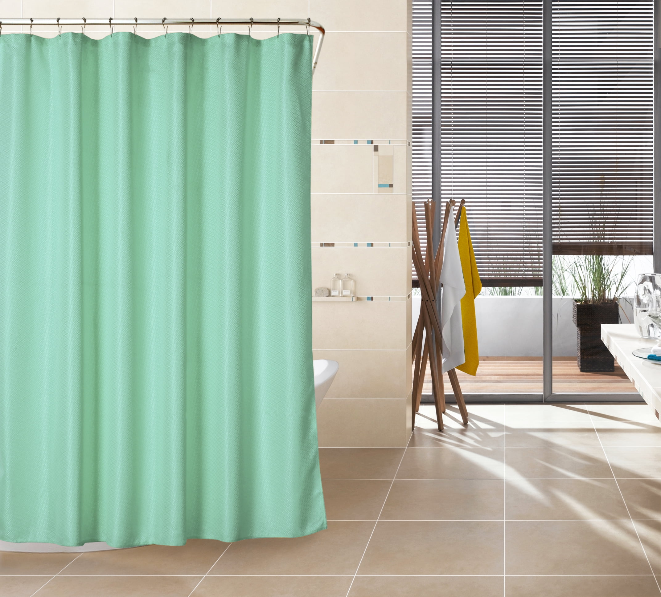Spa Green Fabric Shower Curtain Textured Waffle Weave design 70" x 72