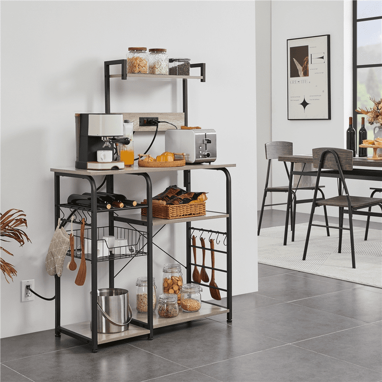 Alden Design 55 Kitchen Baker s Rack with Power Outlet 10 S Hooks 4 Tier Gray Walmart