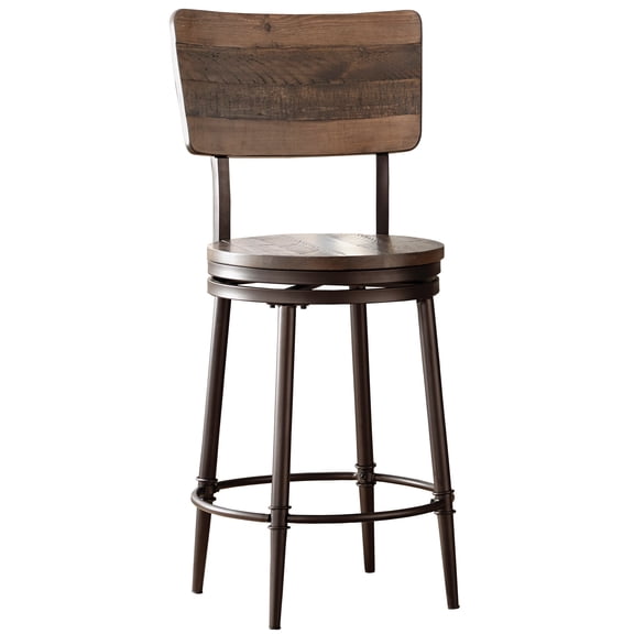 River Street Designs Jennings Metal and Wood Slat Back Swivel Stool, Brown, Multiple Sizes