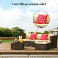 thumbnail image 5 of Patio Furniture Set Clearance, 5 Pieces Sectional Outdoor Sofa Chairs, All Weather PE Garden Wicker Rattan Patio Seating Sofas with Cushion, Glass Table, 2 Pillows-Beige, 5 of 11