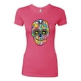 thumbnail image 2 of Wild Bobby Dean Russo Colorful Sugar Skull Streetwear Women Slim Fit Junior Tee, Hot Pink, Medium, 2 of 5