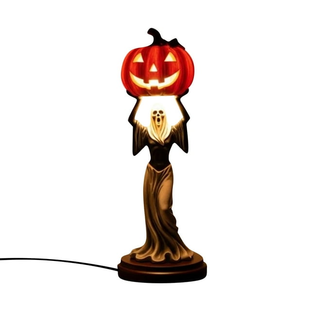 Veilleuse Citrouille d'Halloween Lampe de Table LED Effrayante Décoration Intérieure pour Enfants Adultes