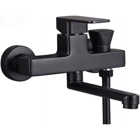 bathtub faucet Wall Mounted Bathtub Faucet with Shower Black Brass Rotating Shower Faucet Cold and Hot Water Double Hole Bath Tap-A