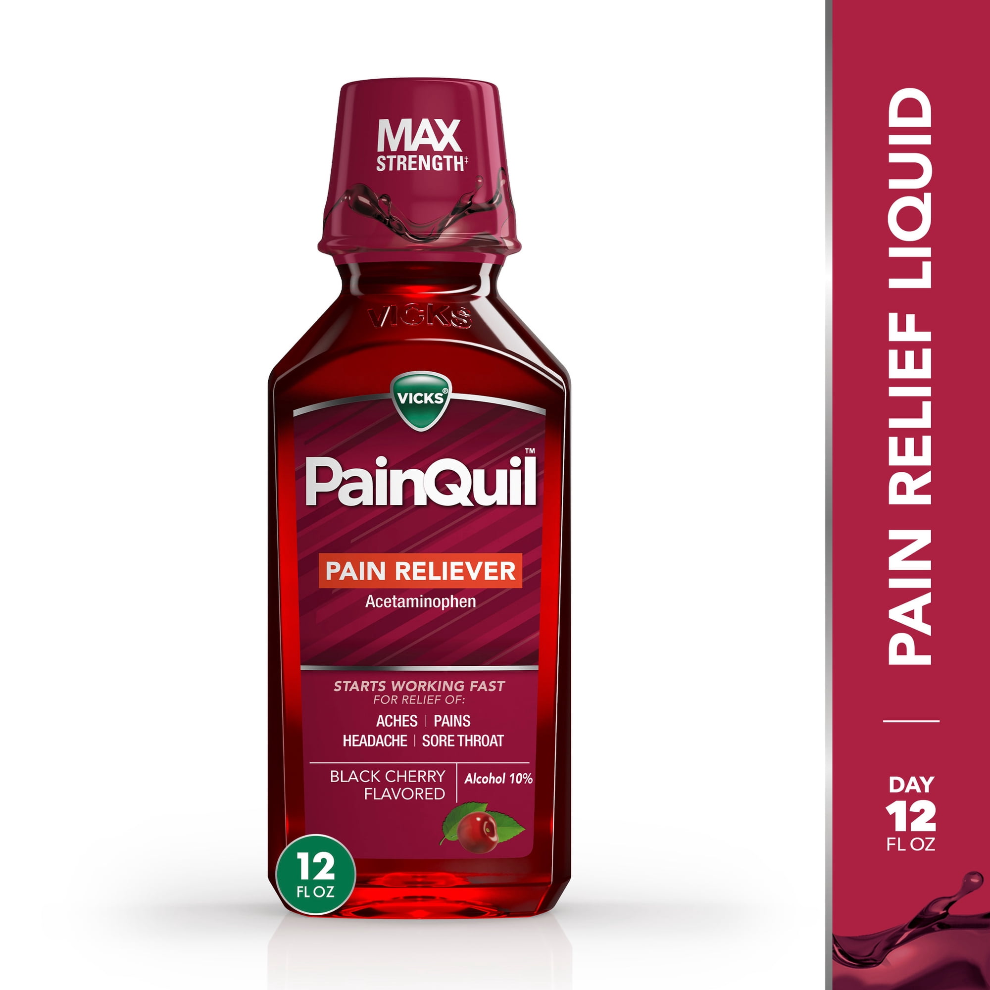 Vicks PainQuil Pain Relief Liquid, Acetaminophen 1000mg Pain Reliever, 12 fl oz