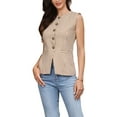 thumbnail image 4 of INSPIRE CHIC Plaid Suit Vest for Women's Gingham Sleeveless Office Crew Neck Blazer Business Waistcoat S Khaki, 4 of 6