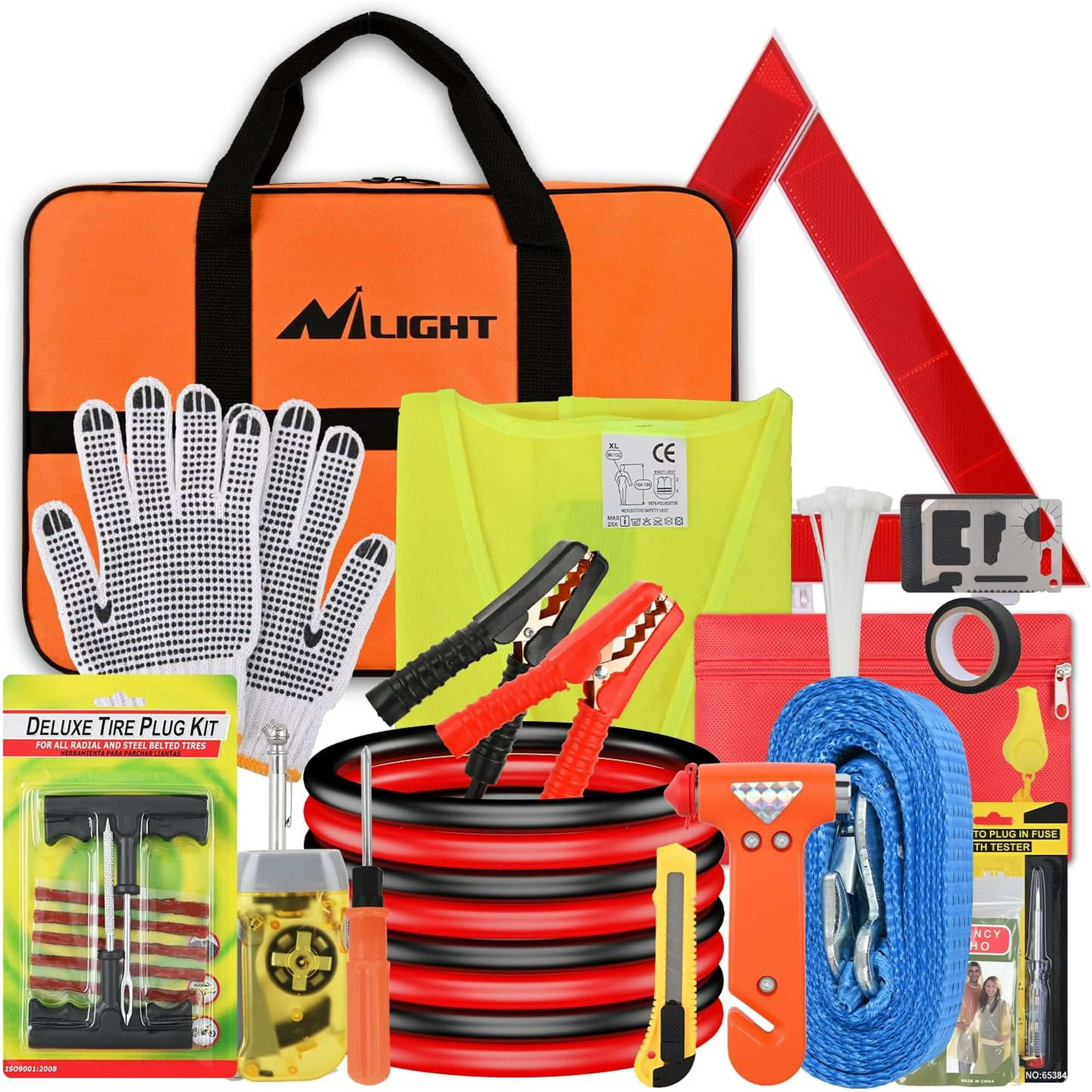 Nilight Car Emergency Kit with Jumper Cable Air Compressor Tire Repair Essential Tools First Aid Alligator Connector Electrical Kit for Travel Camping Outdoor Cars Truck SUV RV