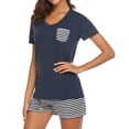 thumbnail image 2 of 2 Pcs/Set Lady Pajamas Sets Stripe Shorts V Neck Short Sleeve Casual Women Shorts Sets for Home, 2 of 7