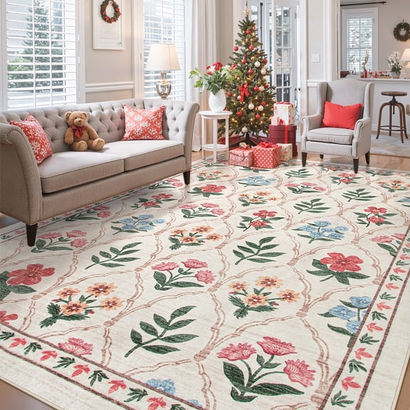 Lahome Decor 8'x10' Moroccan Boho Area Rugs,8x10ft Large Washable Bedroom Rugs,Soft Non Slip Non-Shedding Kitchen Mat Indoor Office Carpet for Living Dining Playroom Nursery Beige