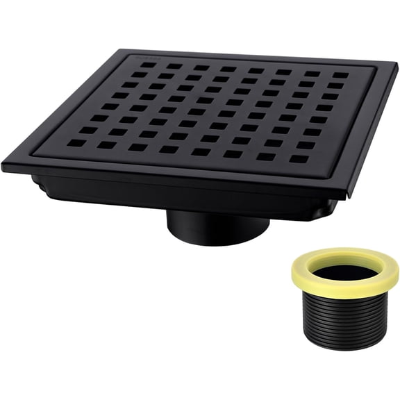 6 inch Stainless  Shower Floor Drain with Threaded , Removable Grid Cover, Black