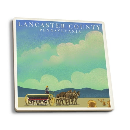 

Lancaster County Pennsylvania Tractor in Field Litho (Absorbent Ceramic Coasters Set of 4 Matching Images Cork Back Kitchen Table Decor)
