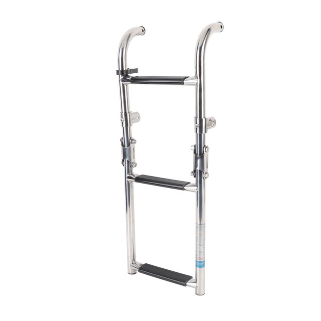 3 Steps Foldable Boat Ladder, Enhanced Grip Mirror Polished Stainless Steel Telescoping Boat Ladder Easy Boarding for Yacht for Pontoon
