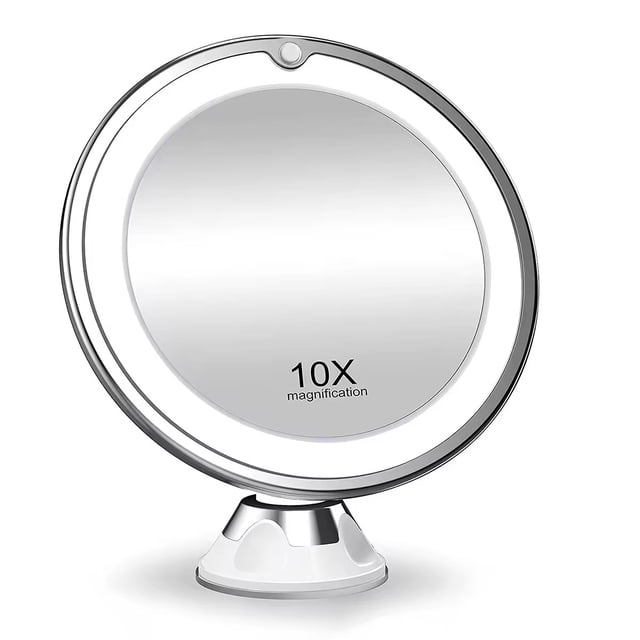Makeup Mirror with Suction Cup, LED Light and 10x Magnification White