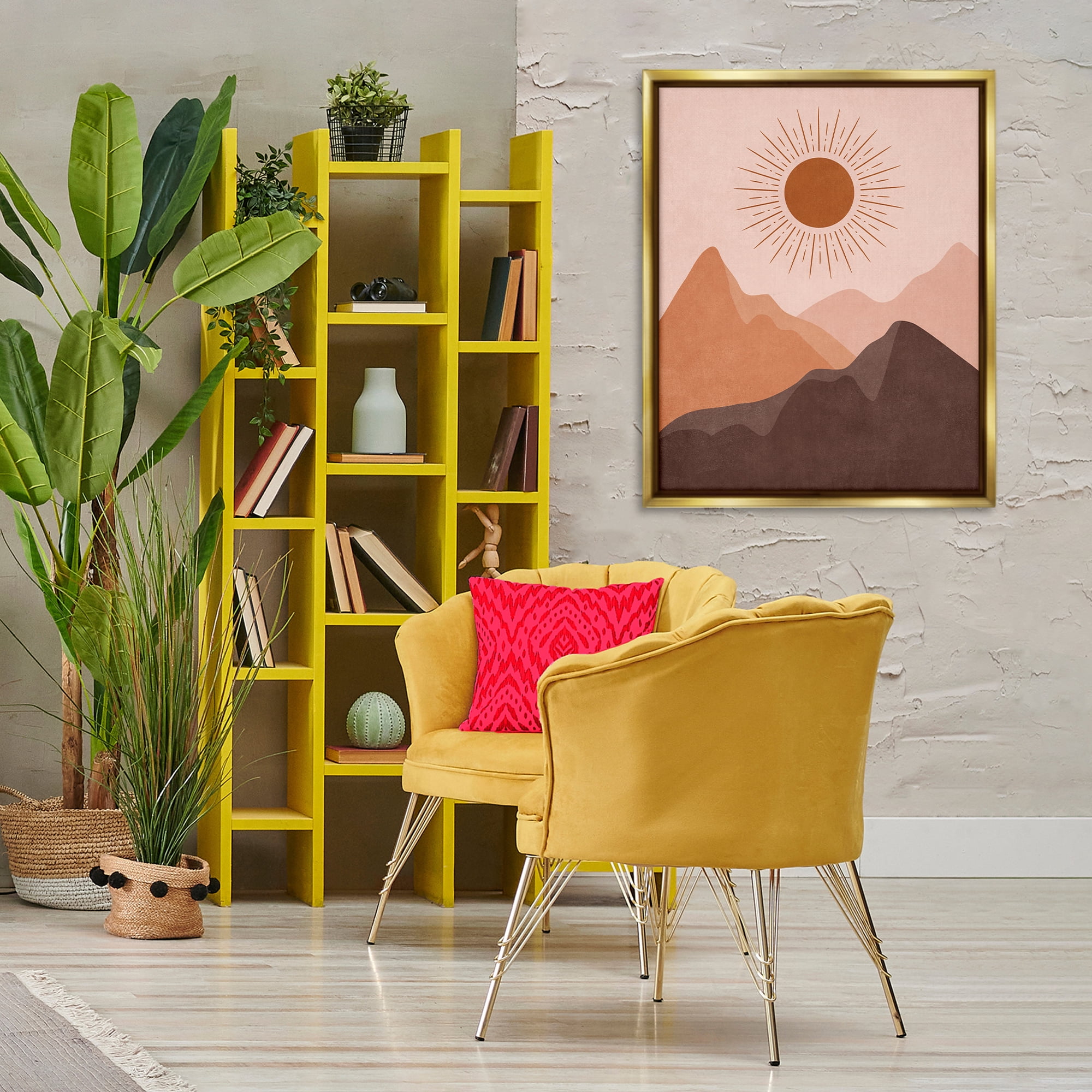 Stupell Industries Rust Boho Mountains Landscape & Nature Painting Gold Floater Framed Canvas Art Print Wall Art, 25 x 31