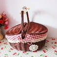 thumbnail image 4 of GiLiling Wicker Picnic Basket with Liner Vintage Style Wooden Lid & Folding Handle - Insulated Cooler Compartment Portable Hamper for Camping Outdoor Dining Reusable Carrier​​, 4 of 8