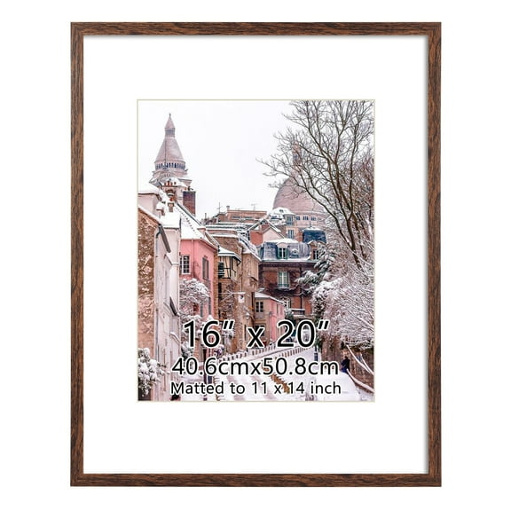 11x14 Picture Frame with Mat, 16x20 Photo Frame without Mat for Wall Mount or Tabletop, Brown