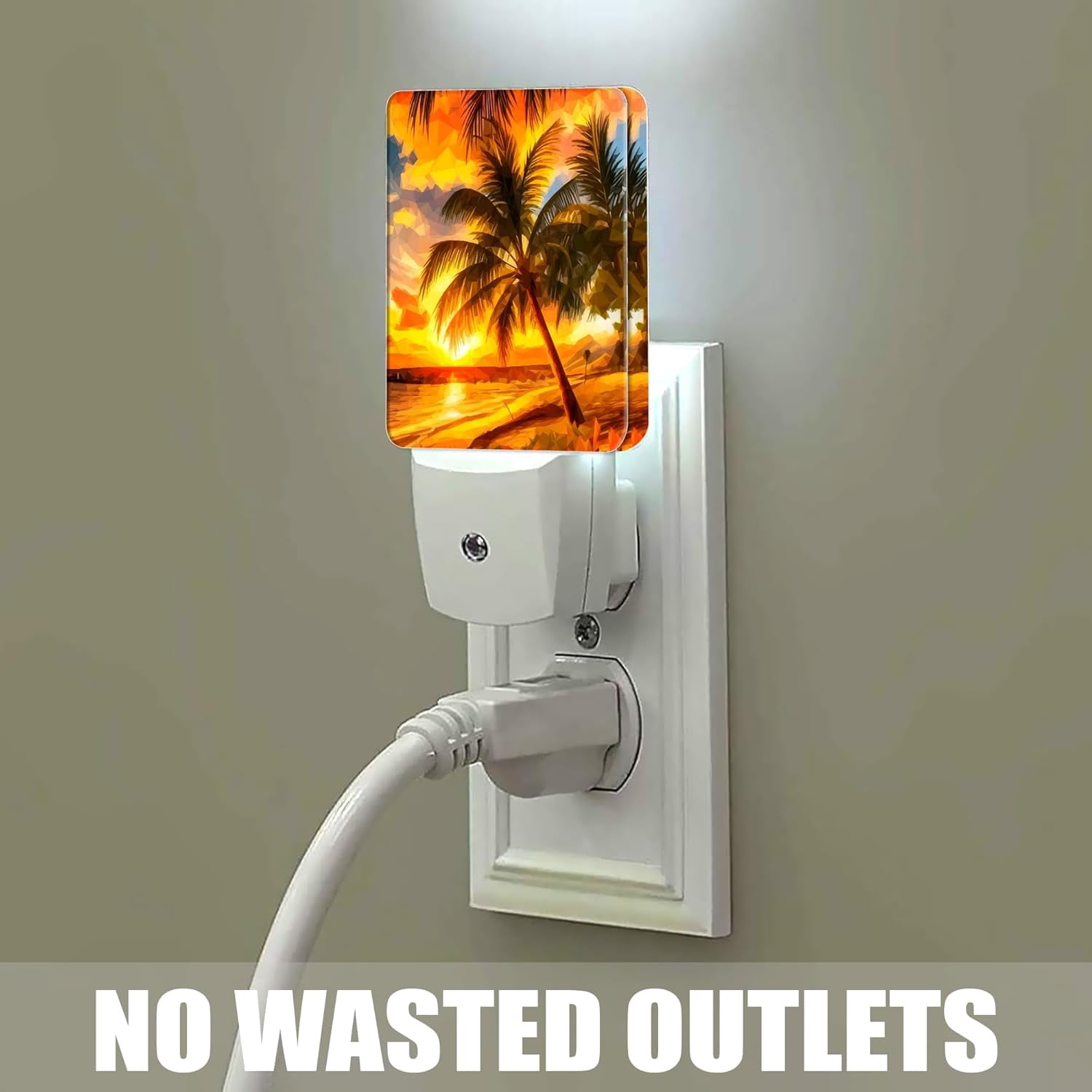 RGHJAR-Sunset Seashore Night Light, Palm Trees Night Lights Plug into Wall Decor for Bedroom,Bathroom,Hallway,Kitchen,Dusk to Dawn Sensor Nightlights for Boys Girls Women Men Room Gifts