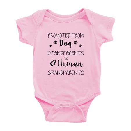 

Pregnancy Announcement:Promoted From Dog Grandparents To Human Grandparents Baby Boy Girl Bodysuits