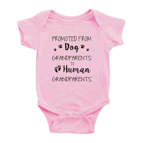Pregnancy Announcement:Promoted From Dog Grandparents To Human Grandparents Baby Boy Girl Bodysuits