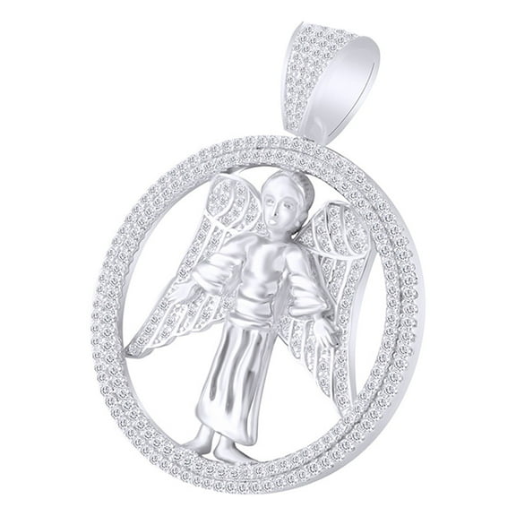 AFFY 1.5 Cttw Round Cut White Natural Diamond Hip Hop Jewelry Hallow Ring Angel Pendant In Sterling Silver
