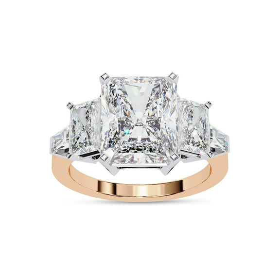 AFFY 5-Stone Engagement Rings for Women Center 10.5x8.5mm Radiant and Baguette Cut Lab Created Moissanite Wedding Anniversary Ring in 10K Solid Rose Gold Size-10
