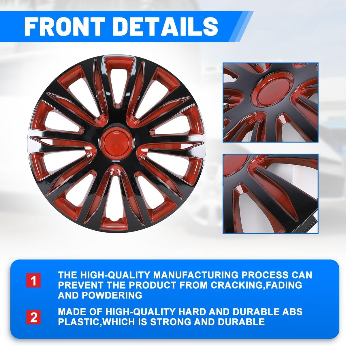 15 inch Performance Black & Red Lacquer Hubcaps Universal Wheel covers for 15" Standard Steel Wheels [Only Fit Iron Hub - Steel Wheel](Set of 4)