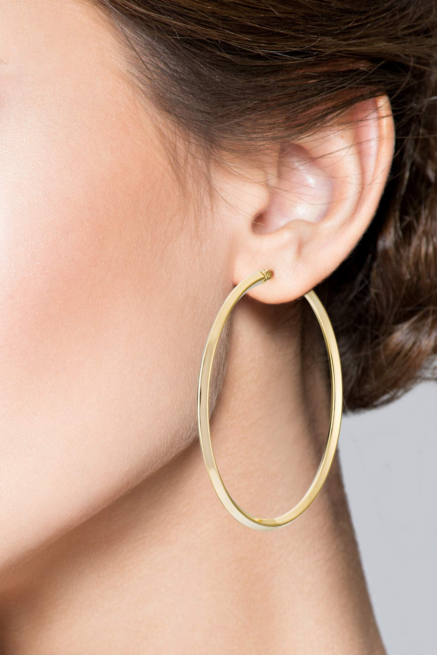 Miabella 18K Gold Over 925 Sterling Silver 2.5mm High Polished Knife Edge Hoop Earrings for Women Made in Italy (50mm (2 Inch))